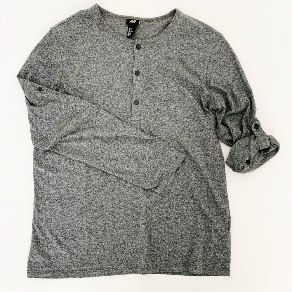 Cotton Jersey LS Henley T-Shirt w/ Button Sleeve
